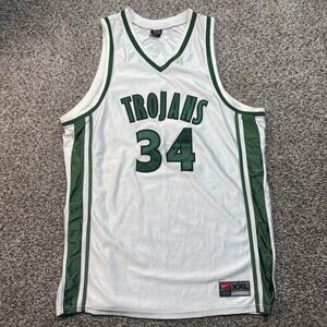 Vintage Nike Team‎ Basketball Jersey XXL Trojans #34 White Green Korea Made